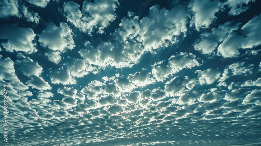 Obraz premium Altocumulus clouds in a blue sky with empty space in the frame