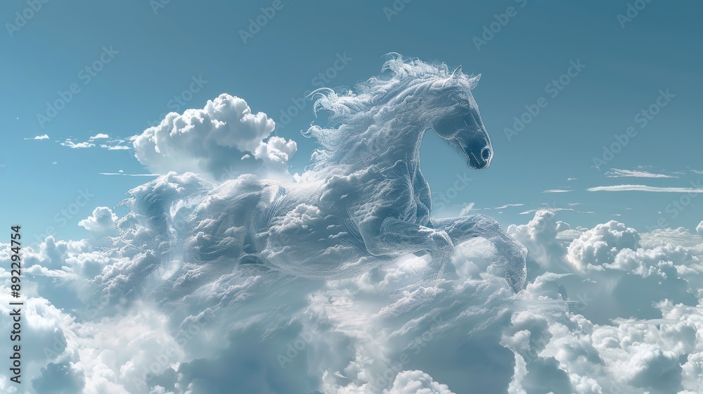 Majestic Horse Rearing Among Fluffy Clouds in the Sky Majestic Horse Rearing Among Fluffy Clouds in the Sky
