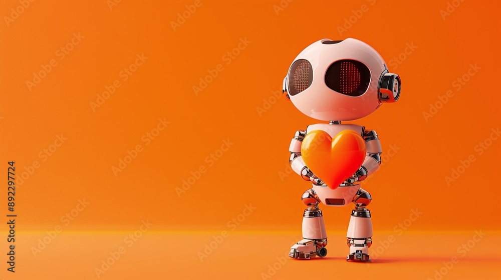 3d render cute robot holding a heart icon, use for advertising, postcard or banner.
3d render cute robot holding a heart icon, use for advertising, postcard or banner.