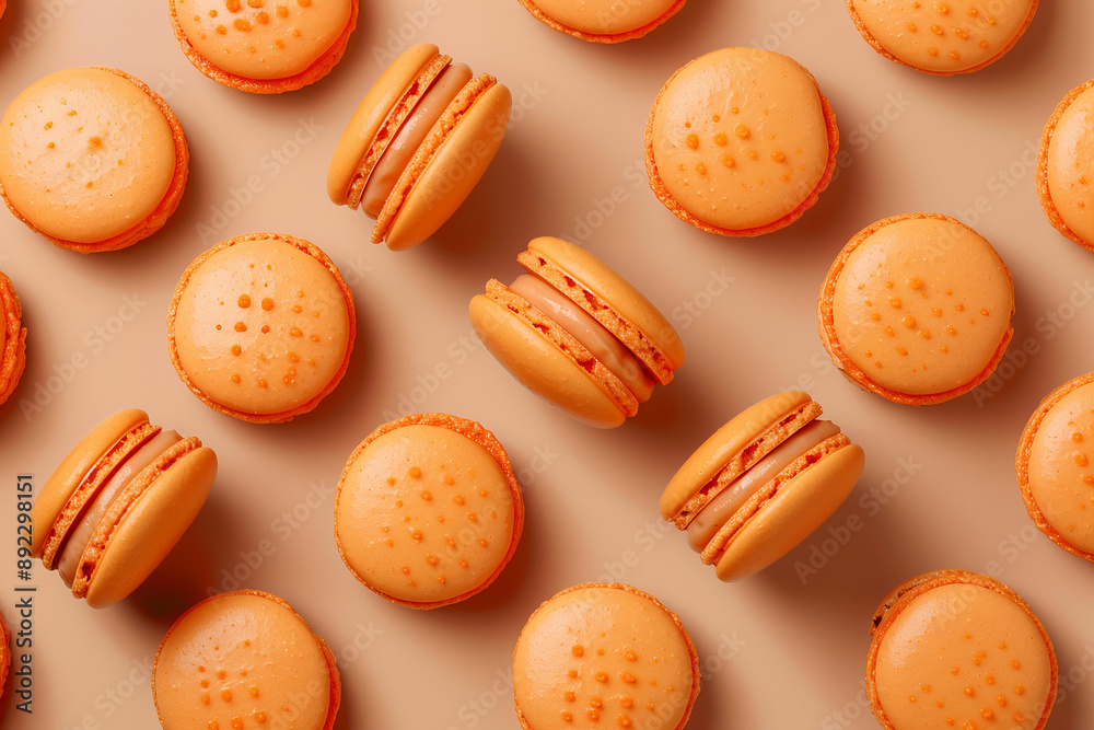 Obraz premium macro texture of orange macaroons top view pattern