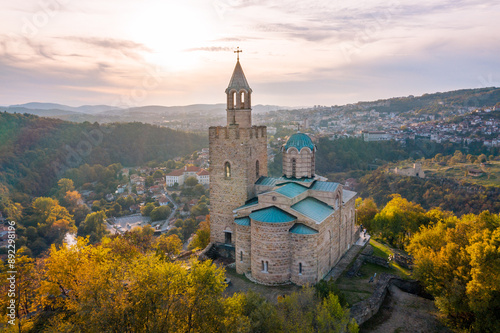 Aerial view of the historic Tzarevetz fortress in Veliko Tarnovo, Bulgaria