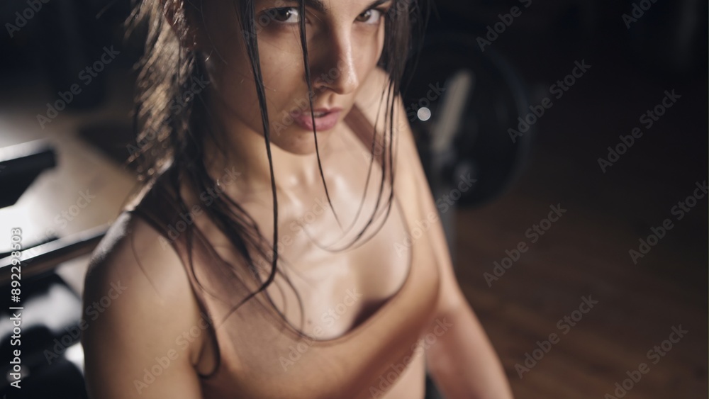 Woman wrapping hands with red boxing wraps in dark room. Close-up shot Woman wrapping hands with red boxing wraps in dark room. Close-up shot