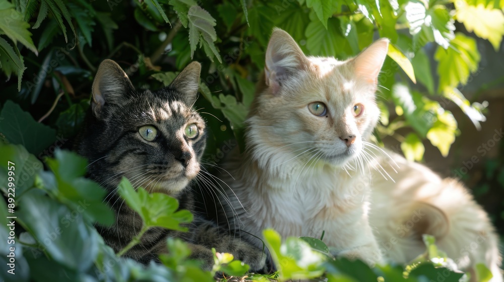 Serene Scene: Cat and Dog Relaxing Together in the Cool Shade Serene Scene: Cat and Dog Relaxing Together in the Cool Shade