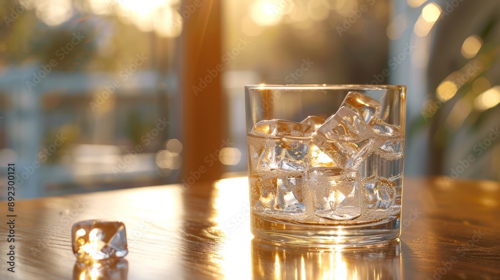 A simple, clear glass of water on a table, with a few ice cubes floating inside, conveying a sense of refreshment and purity. A simple, clear glass of water on a table, with a few ice cubes floating inside, conveying a sense of refreshment and purity.