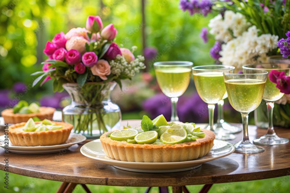 Shortbread tart with lime on summer background Shortbread tart with lime on summer background