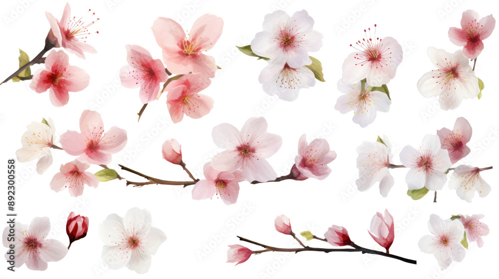 Naklejka premium Set of watercolor wildflowers painting isolated on clear png background and transparent background. Fresh and nature concept for nature decorative and flower element, AI generative.