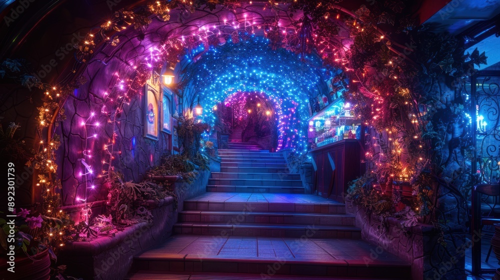 Fototapeta premium Illuminated Pathway through a Stone Archway