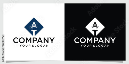 Vector line art lantern logo design with abstract street light image.
