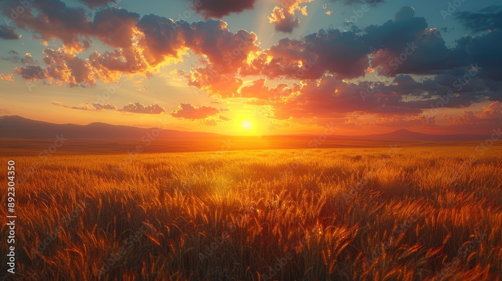 Fototapeta premium Sunset Over Golden Field
