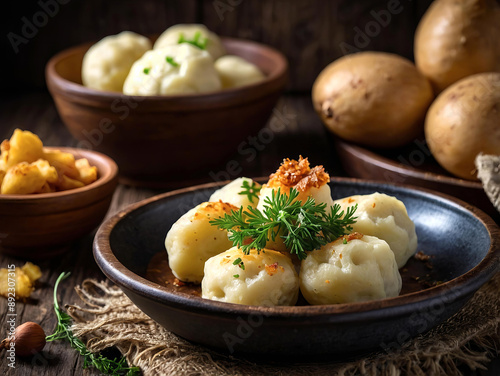 Haluszki - Slovak potato dumplings, most often served with bryndza (sheep's cheese) and cracklings photo