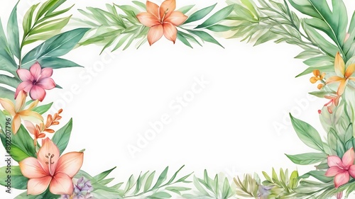 Hand-painted frame watercolor design elements. Floral tropical leaves motifs. Watercolor set of wreaths and laurels. Frame set.