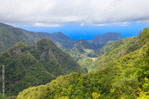 Panoramic views from Miradouro dos Balcoes viewpoint in Ribeiro Frio National park in Madeira, Portugal photo