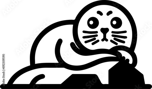 A playful seal lounging on a rock, showcasing its unique expressions and charming features. Ideal for nature and wildlife themes.