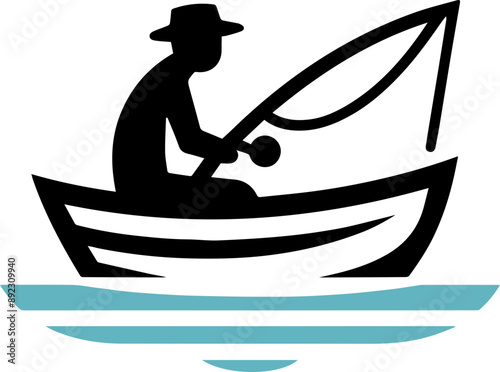 A fisherman in a boat casting a line on tranquil waters, capturing the essence of leisure and outdoor adventure.