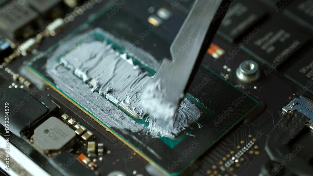 Technology of replacing thermal paste on the CPU or GPU theme laptop. Service for the repair notebook.