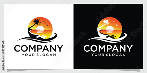 Beach logo design Vector and resort logo
