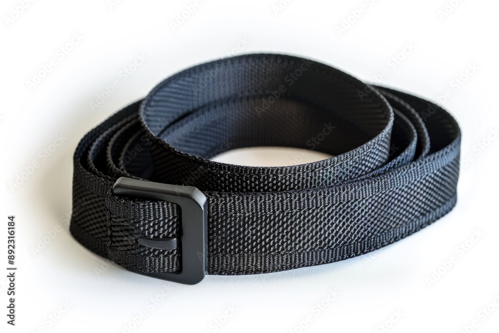 Close-up shot of a belt lying on a white surface, perfect for decorative or design purposes Close-up shot of a belt lying on a white surface, perfect for decorative or design purposes