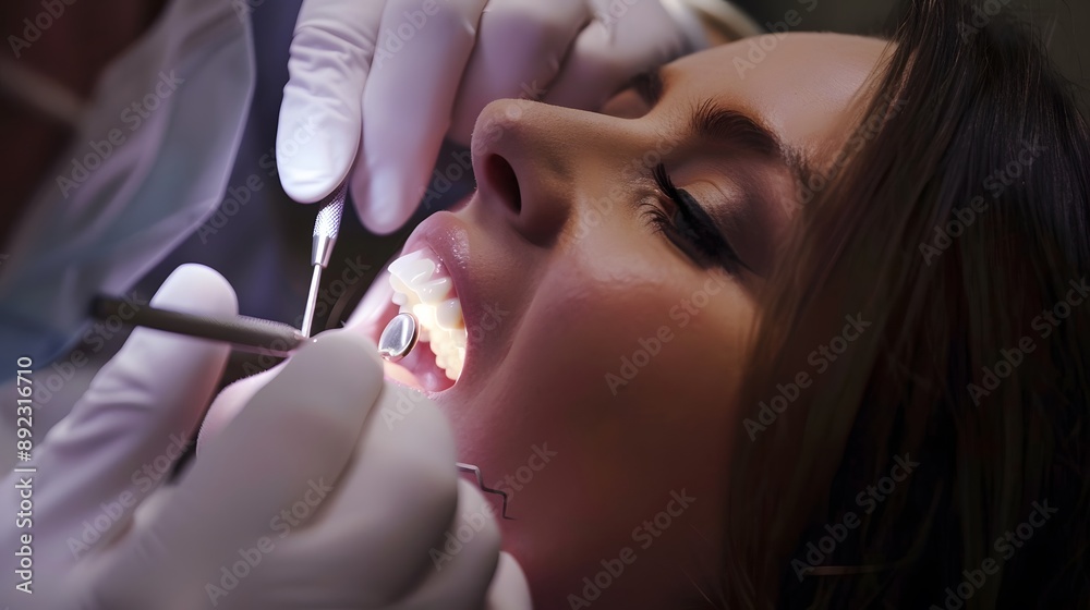 Image of pretty woman sitting in dental chair while professional doctor fixing her teeth. Image of pretty woman sitting in dental chair while professional doctor fixing her teeth.
