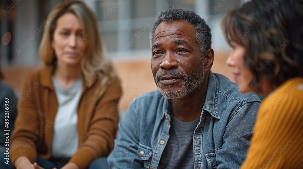 Portrait of a man in a support group setting. Portrait of a man in a support group setting.