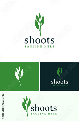 Modern Vintage Shoots Leaf Leaves Sprout Plant Logo Design Branding Template