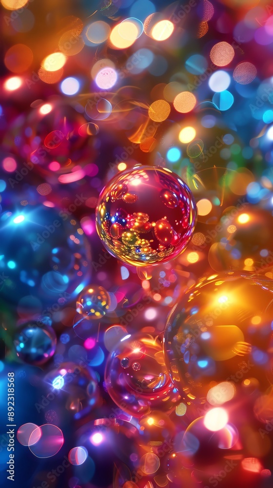3D abstract background with a chaotic cluster of translucent musical spheres, reflecting light in different colors 3D abstract background with a chaotic cluster of translucent musical spheres, reflecting light in different colors