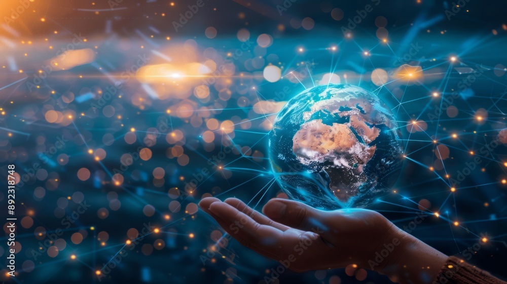 A hand gently cradles a glowing Earth, symbolizing global interconnectedness, technology, communication, and a shared future. A hand gently cradles a glowing Earth, symbolizing global interconnectedness, technology, communication, and a shared future.