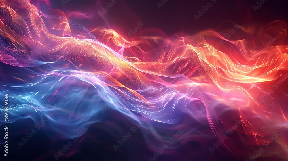 Fototapeta premium Dynamic 3D waves of color and light, resembling a flowing musical energy field