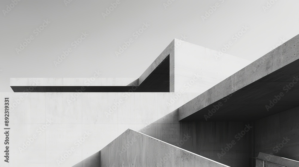 Fototapeta premium Elegant minimalistic abstract wallpaper showcasing the clean lines and geometric shapes of modernist architecture. Shot with a prime lens and muted,desaturated film, it offers a soothing widescreen 