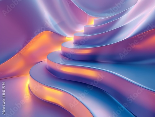 Minimalist 3D abstract background with smooth, curved musical surfaces and soft gradient lighting