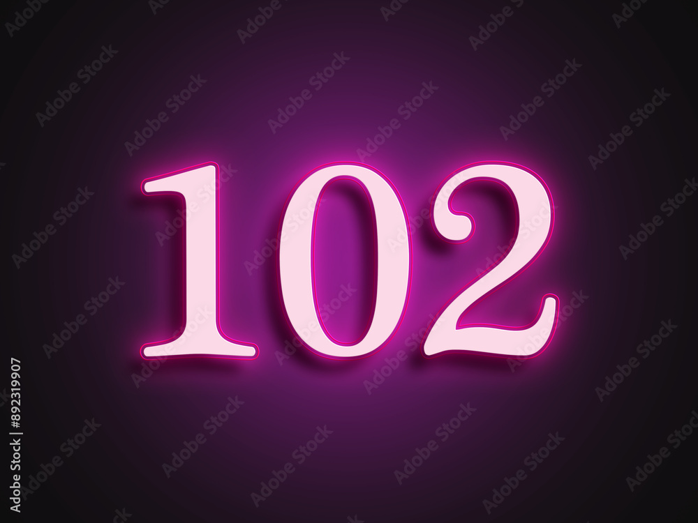 Pink glowing Neon light text effect of number 102. Pink glowing Neon light text effect of number 102.