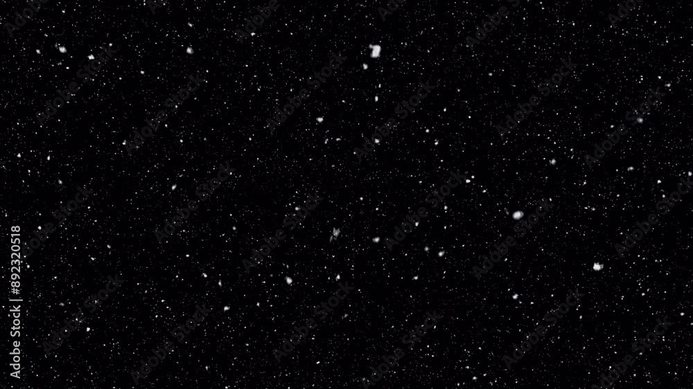 Snow Falling Effect on Transparent Black Background 3D Animation