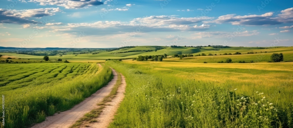 Fototapeta premium Countryside Road Through Rolling Hills