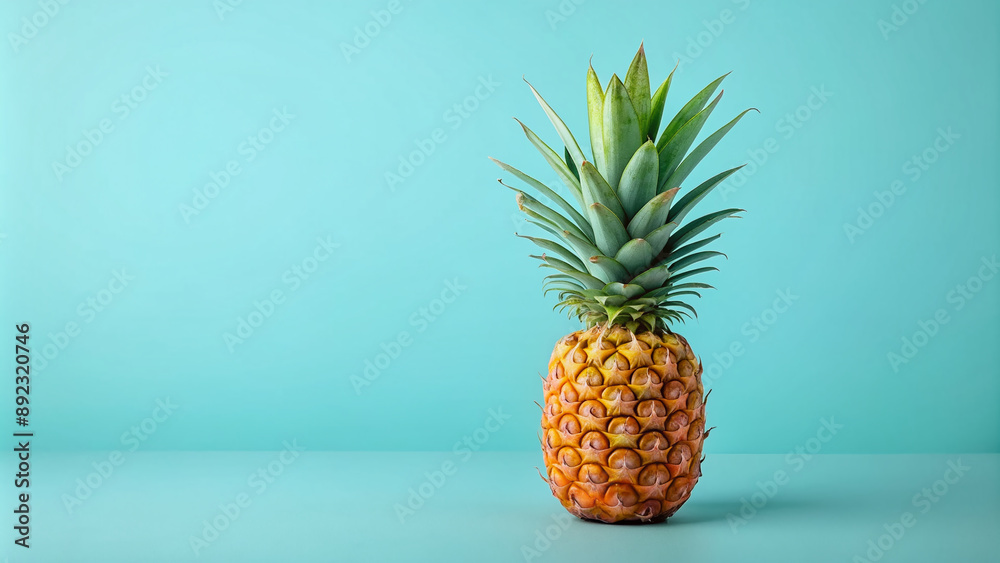 Fresh pineapple isolated on a soft pastel light blue background with empty space for text or logo, perfect for advertising, branding, and summer designs. Fresh pineapple isolated on a soft pastel light blue background with empty space for text or logo, perfect for advertising, branding, and summer designs.