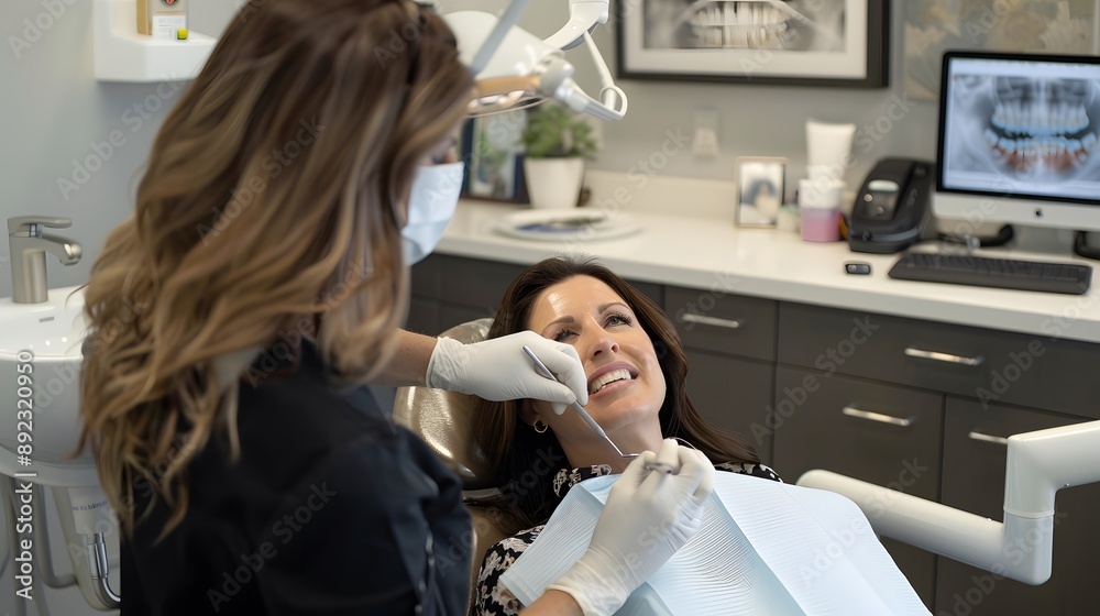 Image of pretty woman sitting in dental chair while professional doctor fixing her teeth. Image of pretty woman sitting in dental chair while professional doctor fixing her teeth.