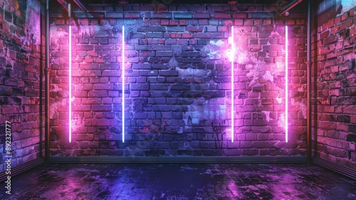 A dimly lit brick tunnel with neon lights creating a vibrant atmosphere. This image symbolizes urban exploration, nightlife, and the contrast of light and darkness.