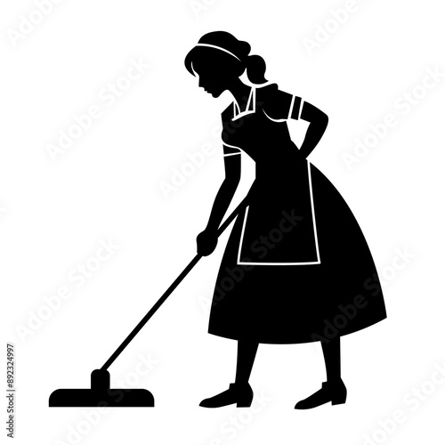 cleaning maid silhouette flat vector illustration clipart
