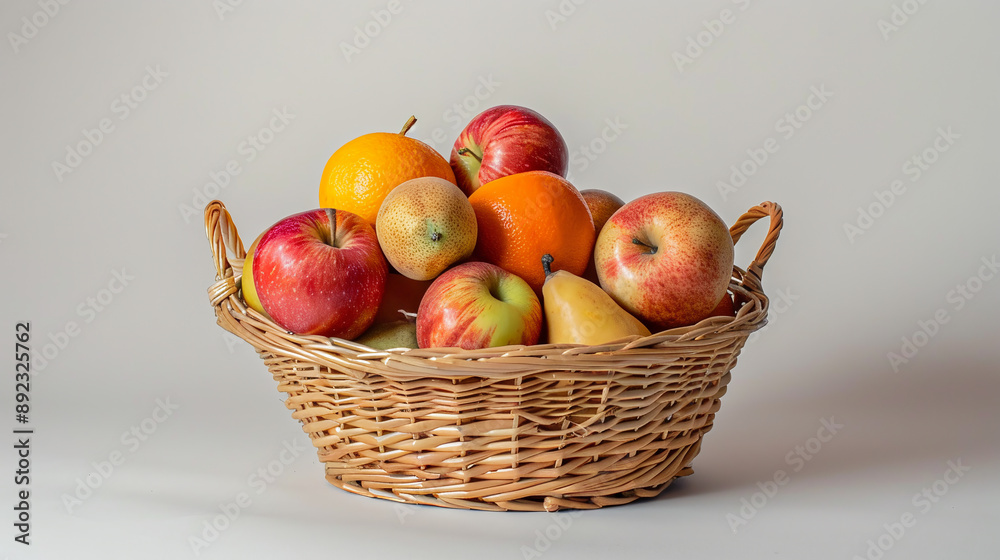 Assortment of exotic fruits and berries in a basket on a light background.