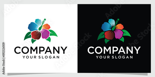 Simple hibiscus flower logo design with vector icon on white background. Vector illustration. Can be used for logo, logotype sticker, web, print and other design.