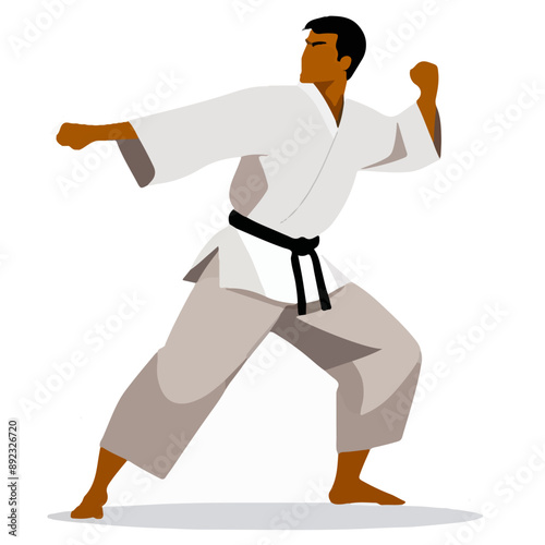 Budo Series - Vector graphics of single sportsmen in Keikogi doing Judo, Karate and other east asian sports
