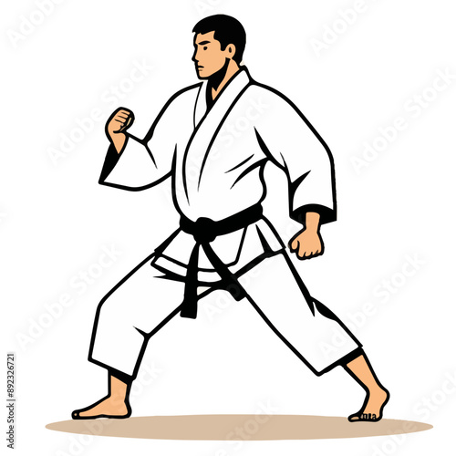 Budo Series - Vector graphics of single sportsmen in Keikogi doing Judo, Karate and other east asian sports
