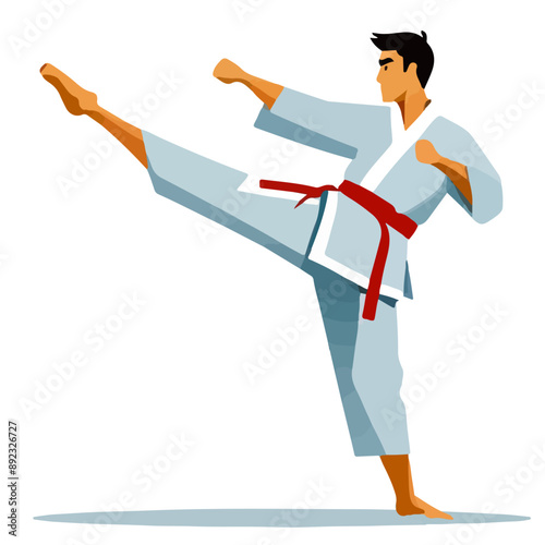 Budo Series - Vector graphics of single sportsmen in Keikogi doing Judo, Karate and other east asian sports