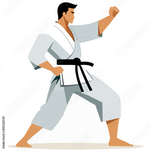Budo Series - Vector graphics of single sportsmen in Keikogi doing Judo, Karate and other east asian sports
