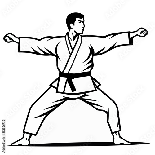 Budo Series - Vector graphics of single sportsmen in Keikogi doing Judo, Karate and other east asian sports