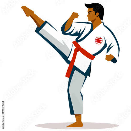 Budo Series - Vector graphics of single sportsmen in Keikogi doing Judo, Karate and other east asian sports