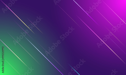 Abstract colorful gradient lines with green and purple light on blue background. The template can be used as a background.