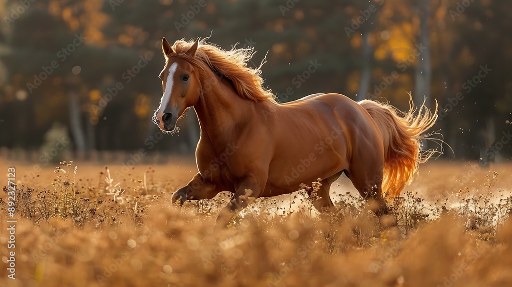 Obraz premium A beautiful horse running in a field
