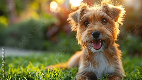 A cute puppy playing in the grass