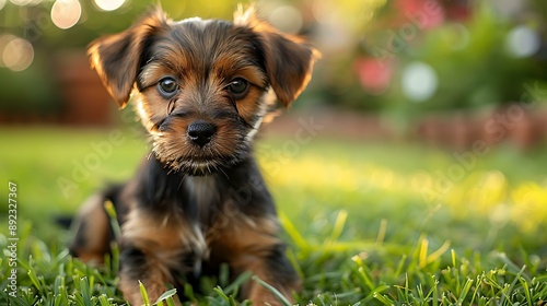A cute puppy playing in the grass