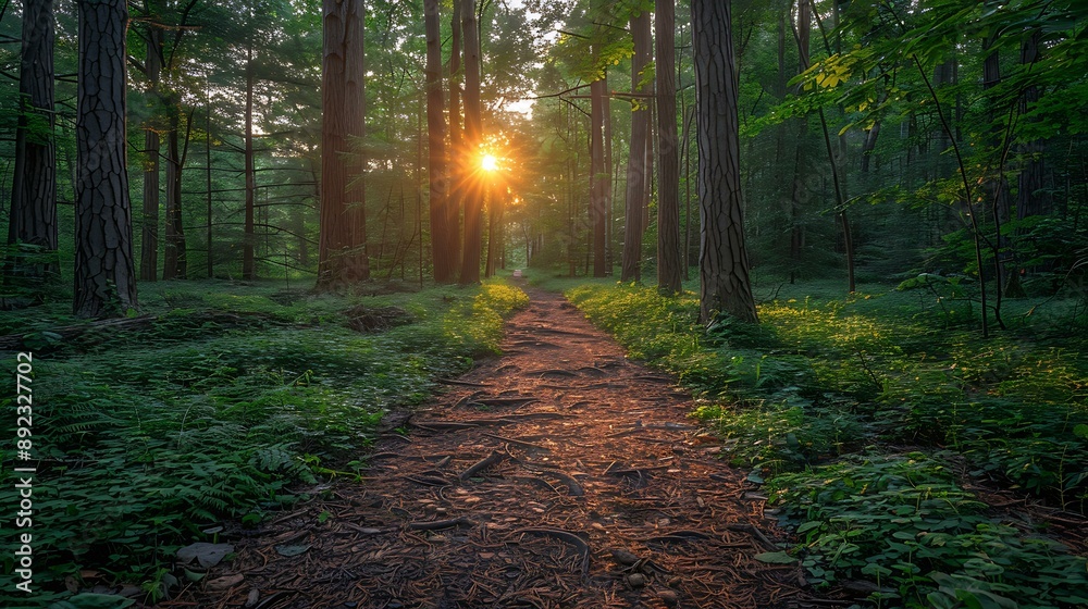 Fototapeta premium A peaceful forest with a walking path
