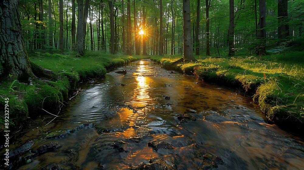 Obraz premium A serene forest with a small stream